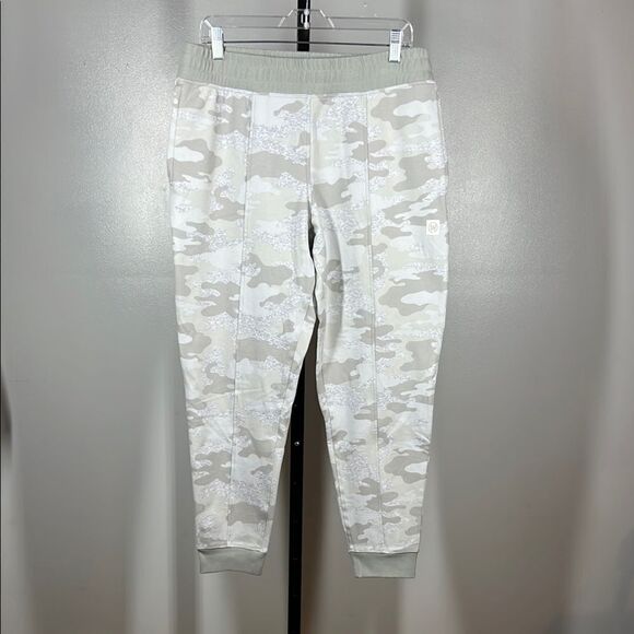 White and Gray Track Pants with Camouflage Pattern and Elastic Waistband - Picture 1 of 11